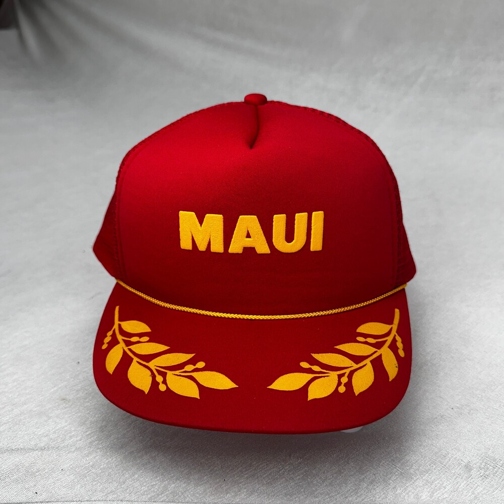 VTG Maui Hawaii Trucker Hat Red Gold Hawaiian Headwear Scrambled Eggs